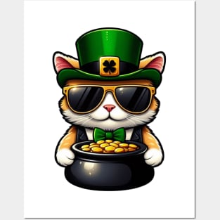 Cat Leprechaun With Pot of Gold - Saint Patrick Posters and Art